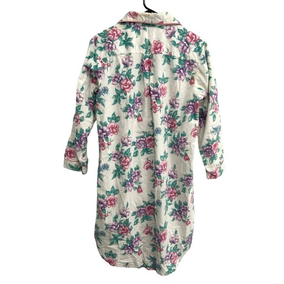 Stan Herman Floral Button-Up Nightgown 3/4 Sleeves Cotton Size M - Picture 2 of 9